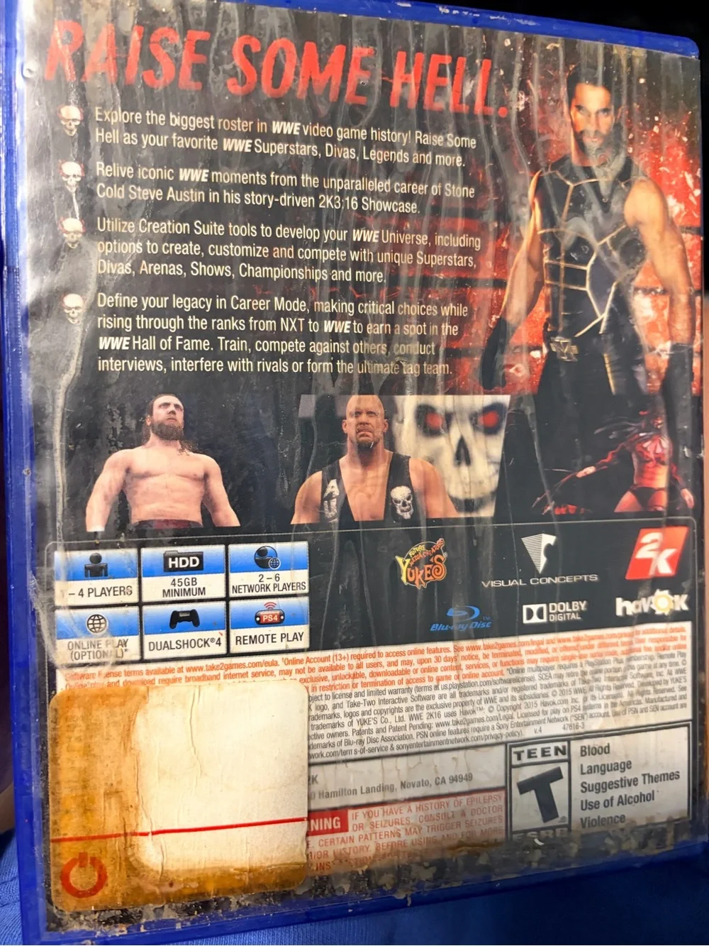 WWE 16 (PS4) Video Game - Black & Red Cover